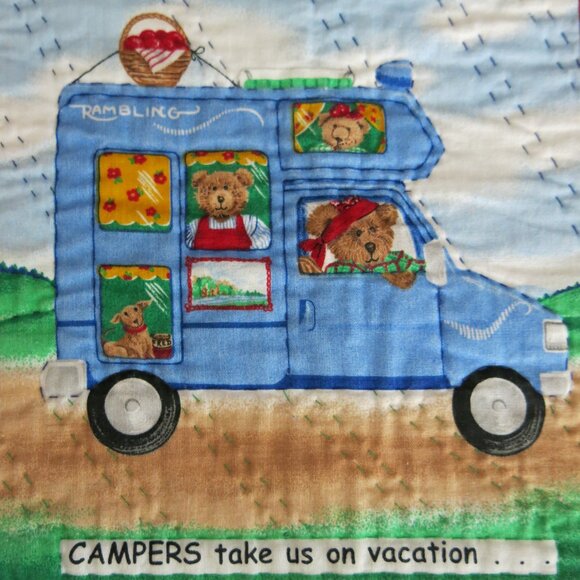 Vintage Handmade Handsewn Bears On Go Micky Mouse Double Sided Cotton Quilt - Picture 5 of 16